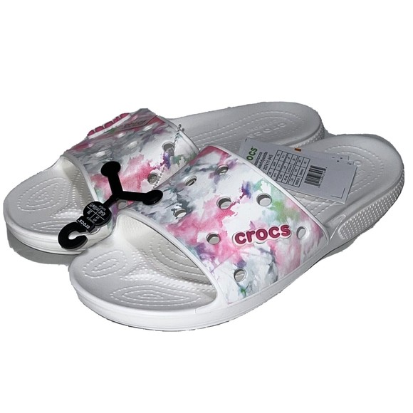 Crocs Classic Bleach Dye Slide Sandals White 207411-94S White Size M11 New main image 5